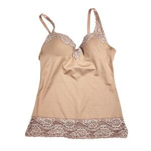 PINK Tan Lace Trim Self Wire Bra Chemise Top Size M